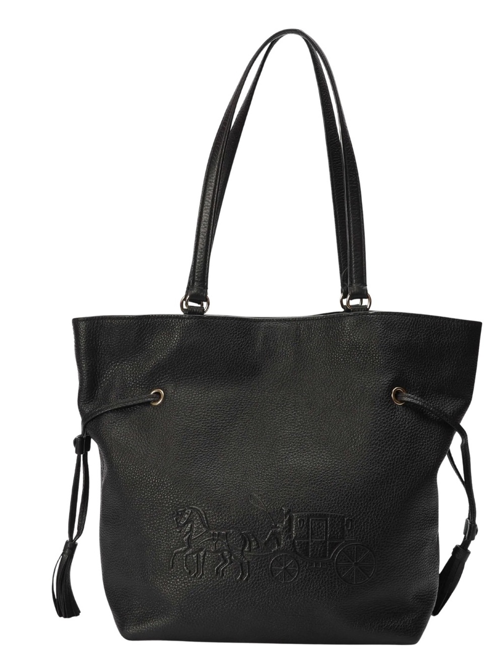 Like New Coach Andy Pebble Black Leather Tote Bag with Embossed Carriage Detail